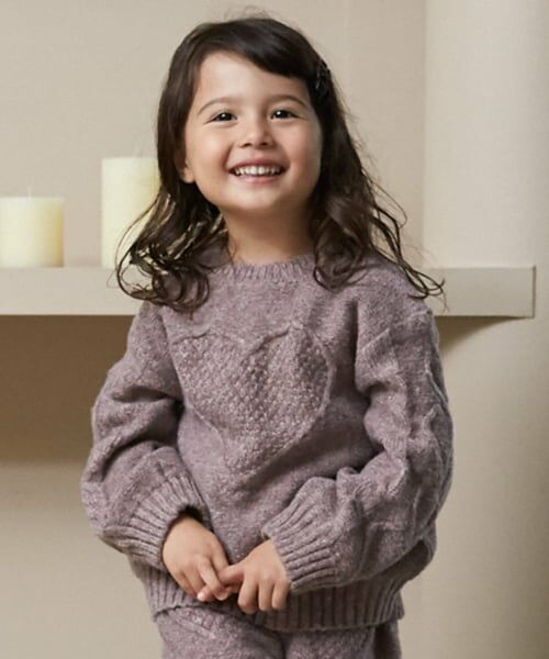 petit main / プティマイン ニット・セーター | 【リンク】ハートケーブルニット（モカ茶）