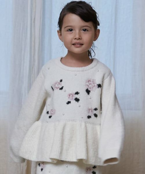 petit main / プティマイン ニット・セーター | 【フワもちっと/リンク】お花パールニット＜セットアップ対応＞（アイボリー）