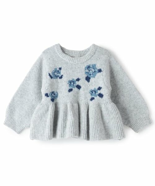 petit main / プティマイン ニット・セーター | 【フワもちっと/リンク】お花パールニット＜セットアップ対応＞（トップ グレー）