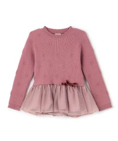 petit main / プティマイン Tシャツ | 【フワもちっと】ニットペプラムチュールチュニック