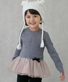 petit main / プティマイン Tシャツ | 【フワもちっと】ニットペプラムチュールチュニック