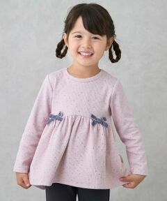 petit main / プティマイン Tシャツ | 裏起毛カットリボンチュニック