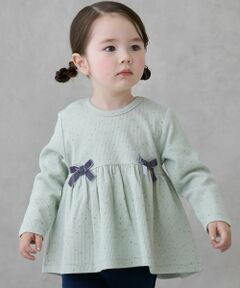 petit main / プティマイン Tシャツ | 裏起毛カットリボンチュニック