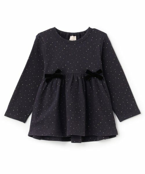 petit main / プティマイン Tシャツ | 裏起毛カットリボンチュニック（チャコール）