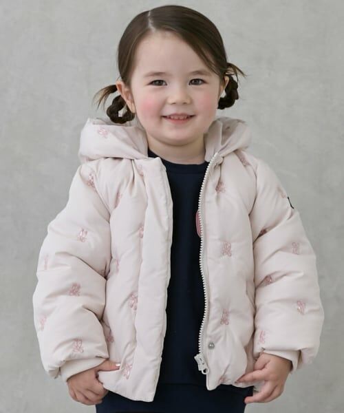 petit main / プティマイン ブルゾン | 【リンク/洗える】刺しゅう中綿ジャケット（ライト ピンク）