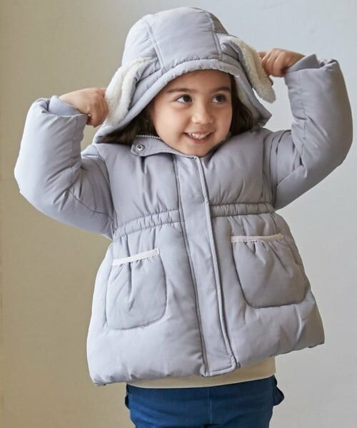 petit main / プティマイン ブルゾン | 【洗える】もこもこウサギ中綿ジャケット（ライト グレー）