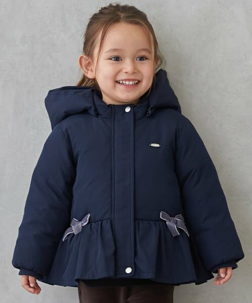 petit main / プティマイン ブルゾン | 【あったか】ペプラムダウンジャケット（紺）