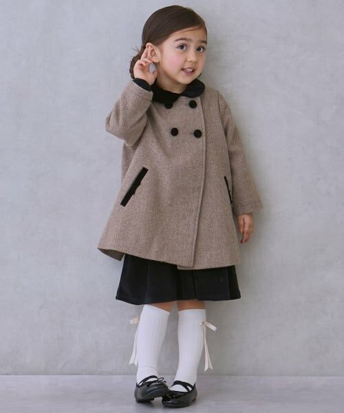 petit main / プティマイン その他アウター | 【リンク】ダブルブレストコート（茶）