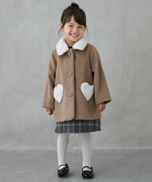 petit main / プティマイン その他アウター | 【洗える】ファー衿ハートポケットコート（ベージュ）