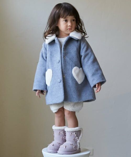 petit main / プティマイン その他アウター | 【洗える】ファー衿ハートポケットコート（グレー）