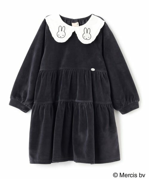 petit main / プティマイン ミニ丈・ひざ丈ワンピース | 【miffy】衿ティアードワンピース（チャコール）