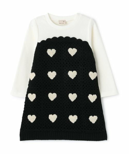 petit main / プティマイン ミニ丈・ひざ丈ワンピース | 【リンク】クロシェドッキングワンピース（黒）