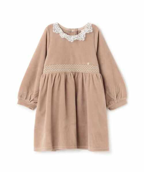 petit main / プティマイン ミニ丈・ひざ丈ワンピース | ベロアレースワンピース（ライト ピンク）