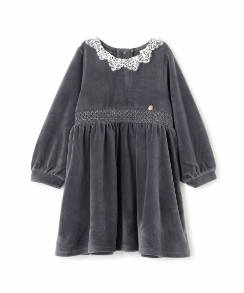 petit main / プティマイン ミニ丈・ひざ丈ワンピース | ベロアレースワンピース（ブルー）