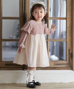 petit main / プティマイン ミニ丈・ひざ丈ワンピース | パフ袖シフォンワンピース