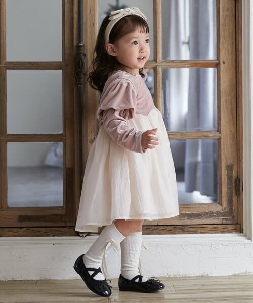 petit main / プティマイン ミニ丈・ひざ丈ワンピース | パフ袖シフォンワンピース | 詳細1