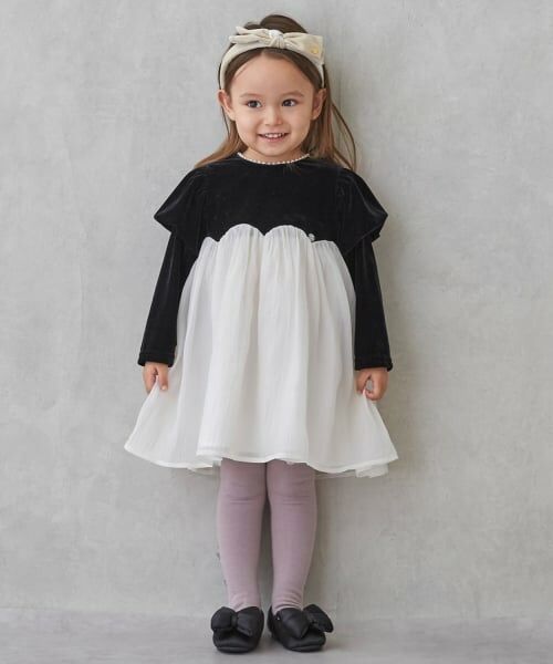 petit main / プティマイン ミニ丈・ひざ丈ワンピース | パフ袖シフォンワンピース（黒）