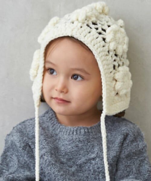 petit main / プティマイン ニットキャップ | かぎ編みボンネット（アイボリー）