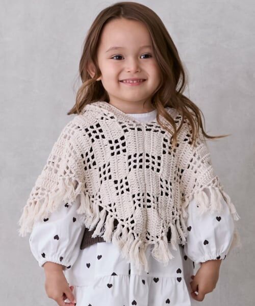 petit main / プティマイン カーディガン・ボレロ | クロシェポンチョ（ECRU(キナリ)）