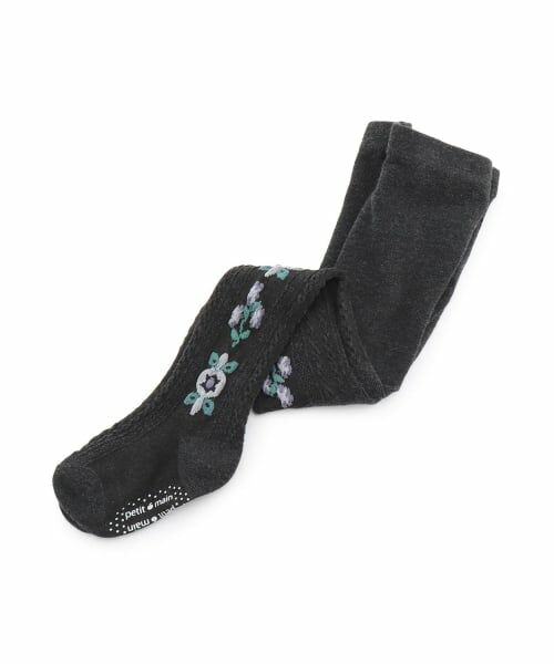 petit main / プティマイン ストッキング・タイツ・その他 | フラワージャガードタイツ（チャコール）