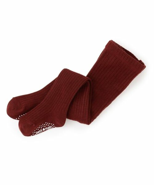 petit main / プティマイン ストッキング・タイツ・その他 | ウール混リブタイツ（ワイン）