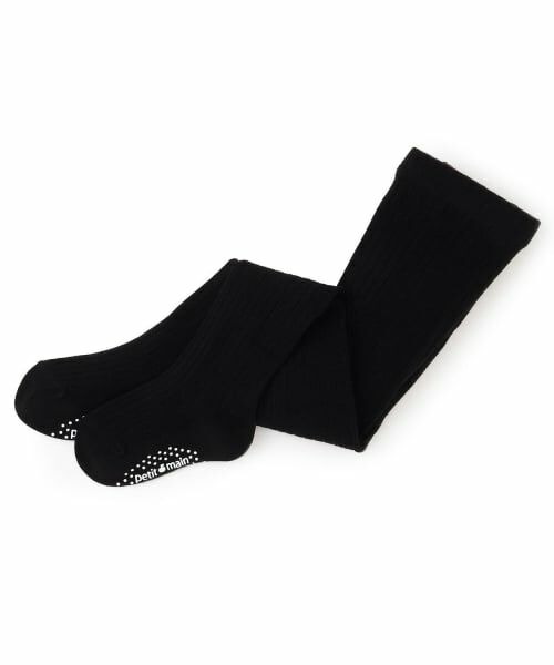 petit main / プティマイン ストッキング・タイツ・その他 | ウール混リブタイツ（黒）