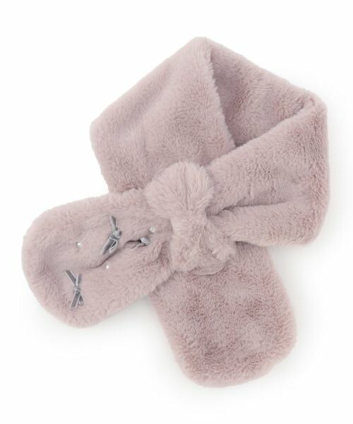 petit main / プティマイン マフラー・ショール・スヌード・ストール | パールリボンティペット（ライト ピンク）