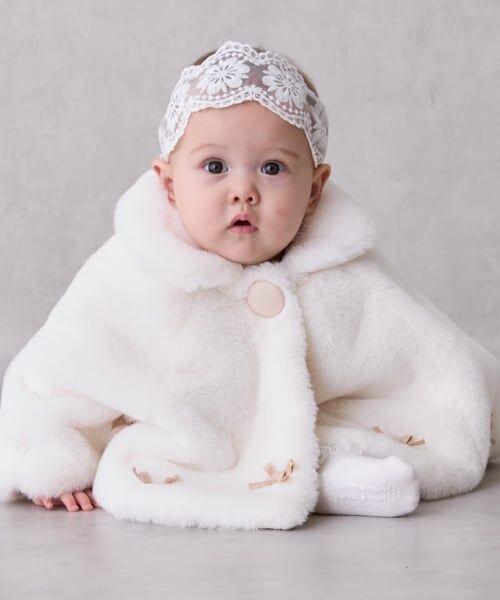 petit main / プティマイン ベビー・キッズウエア | 2WAY衿リボンファーケープ（アイボリー）