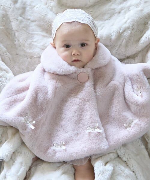 petit main / プティマイン ベビー・キッズウエア | 2WAY衿リボンファーケープ（ライト ピンク）