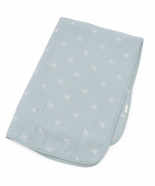 petit main / プティマイン ベビー・キッズグッズ | 刺しゅう6重ガーゼブランケット（ライト ブルー）