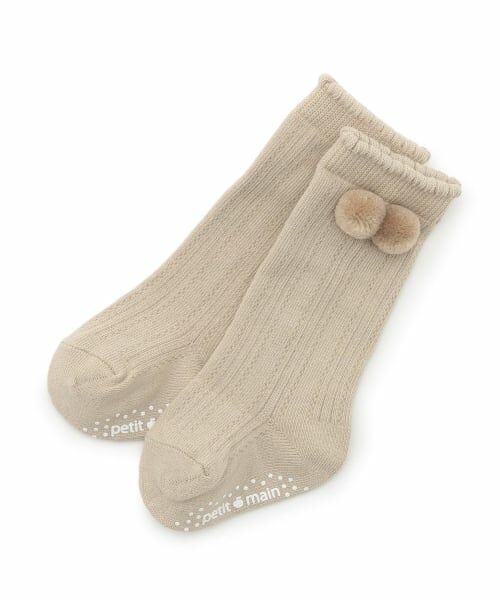petit main / プティマイン ベビー・キッズウエア | ぽんぽんつきハイソックス（ベージュ）
