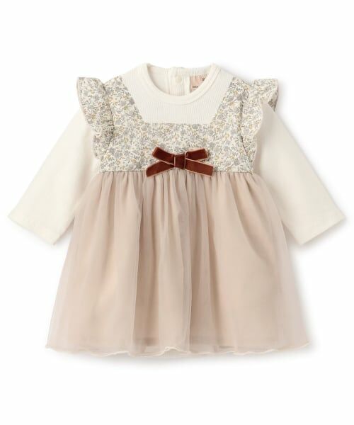 petit main / プティマイン ロンパース | お花チュールドッキングOPロンパース（アイボリー）