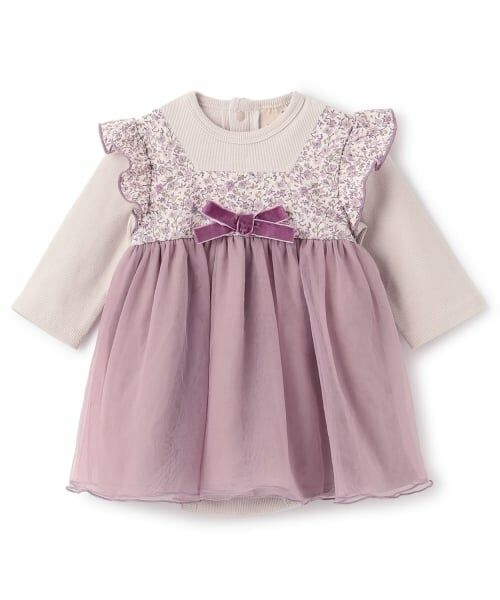 petit main / プティマイン ロンパース | お花チュールドッキングOPロンパース（ピンク）