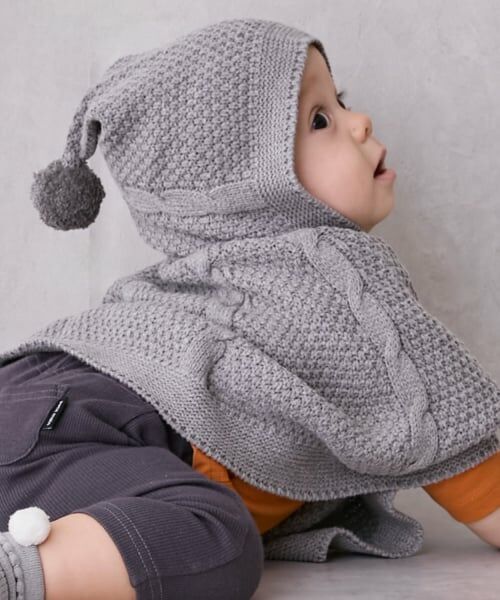 petit main / プティマイン ベビー・キッズウエア | ニットケープ（トップ グレー）