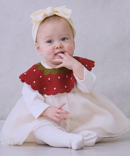 petit main / プティマイン ロンパース | いちご衿つきロンパース（アイボリー）