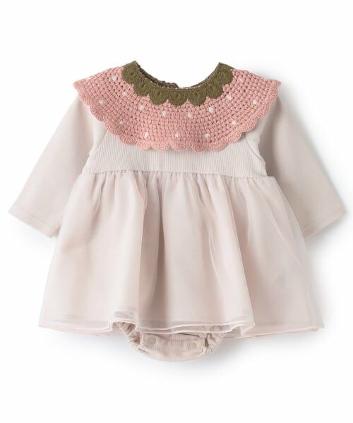 petit main / プティマイン ロンパース | いちご衿つきロンパース（ピンク）