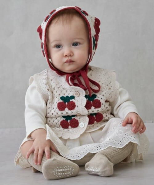 petit main / プティマイン ロンパース | 【リンク】クロシェベストつきロンパース（オフ ホワイト）