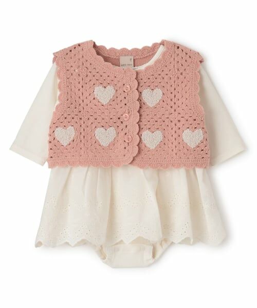 petit main / プティマイン ロンパース | 【リンク】クロシェベストつきロンパース（ピンク）
