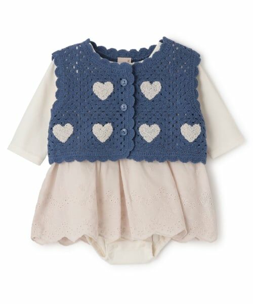 petit main / プティマイン ロンパース | 【リンク】クロシェベストつきロンパース（ブルー）