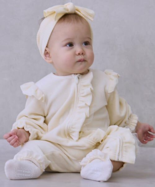 petit main / プティマイン ロンパース | アソート前フリルカバーオール（アイボリー）