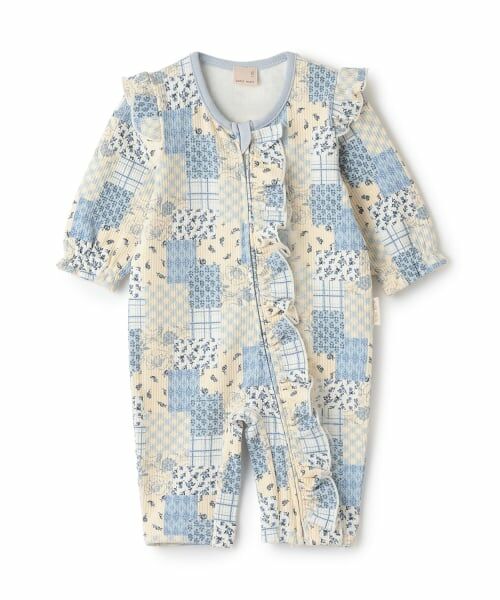 petit main / プティマイン ロンパース | アソート前フリルカバーオール（ライト ブルー）