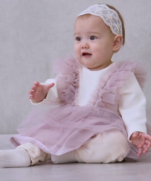 petit main / プティマイン ロンパース | チュールフリルカバーオール（ライト ピンク）