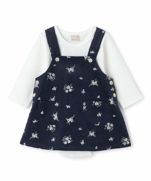 petit main / プティマイン ベビー・キッズウエア | 【リンク】花柄ジャンスカセットアップ（紺）