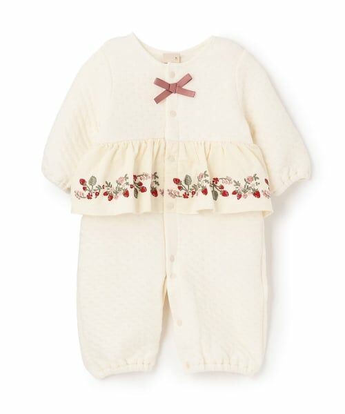 petit main / プティマイン ロンパース | いちご刺しゅう切替え2WAYオール | 詳細2