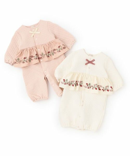 petit main / プティマイン ロンパース | いちご刺しゅう切替え2WAYオール | 詳細8