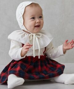 petit main / プティマイン ロンパース | フリル衿つきチェックOPロンパース