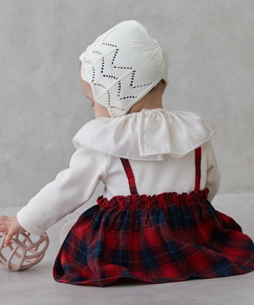 petit main / プティマイン ロンパース | フリル衿つきチェックOPロンパース | 詳細2