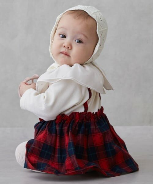 petit main / プティマイン ロンパース | フリル衿つきチェックOPロンパース | 詳細3