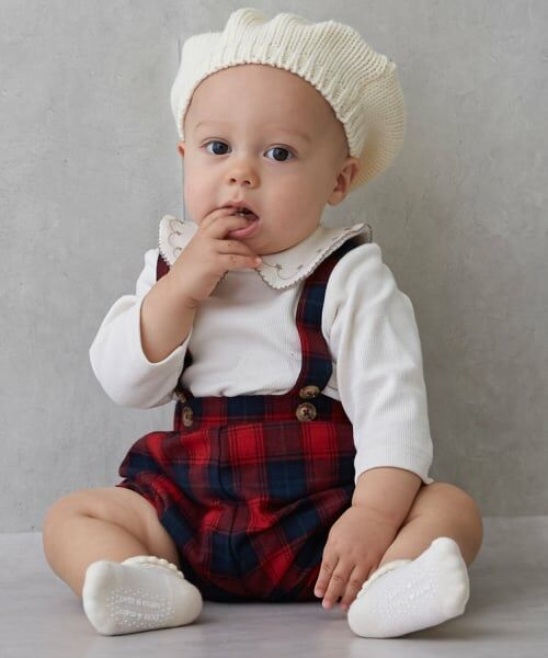 petit main / プティマイン ロンパース | フリル衿つきチェックOPロンパース | 詳細4