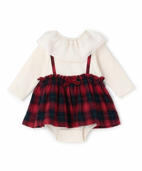 petit main / プティマイン ロンパース | フリル衿つきチェックOPロンパース | 詳細7